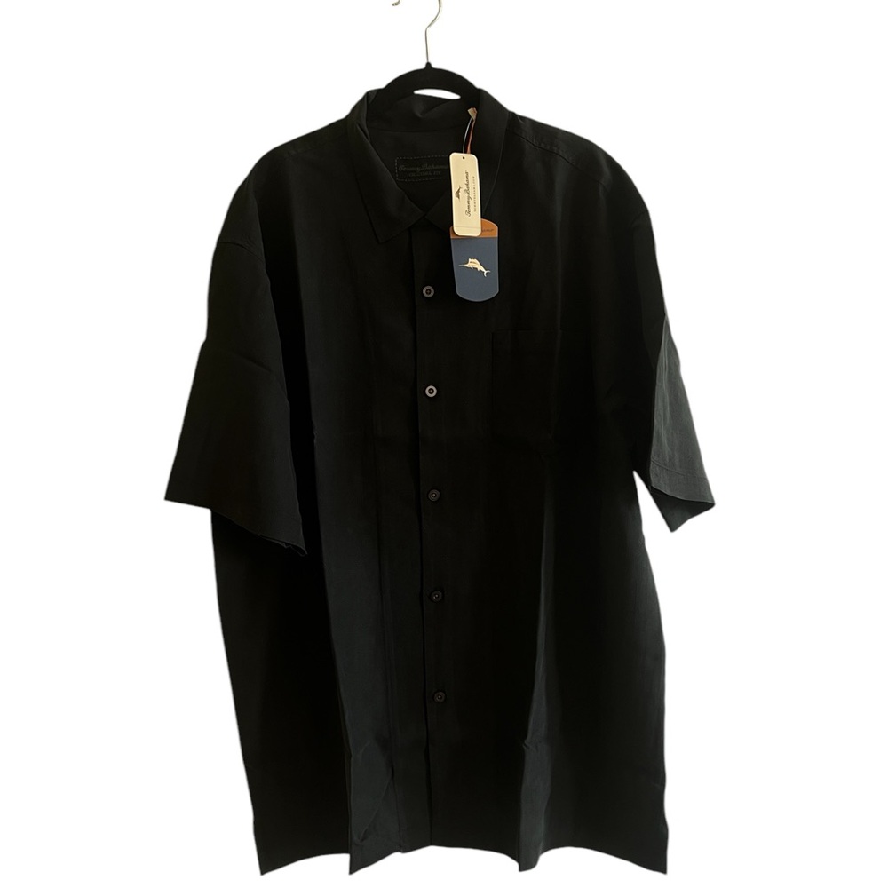 Tommy Bahama Black Java Dobby Original Fit Silk Camp Shirt Size XL/TG